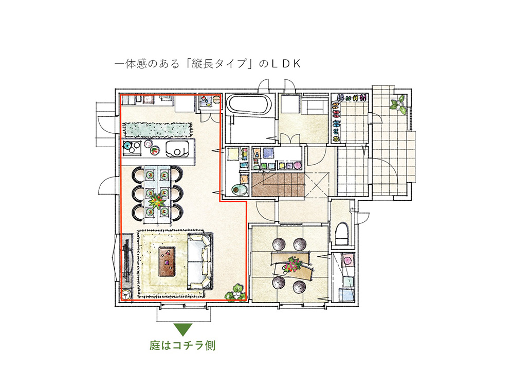 一体感のある「縦長タイプ」のLDK